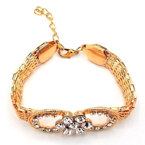 Yellow Gold with Diamond Crystal Flower and Double Circle Adjustable Bracelet - Picture 2 of 11